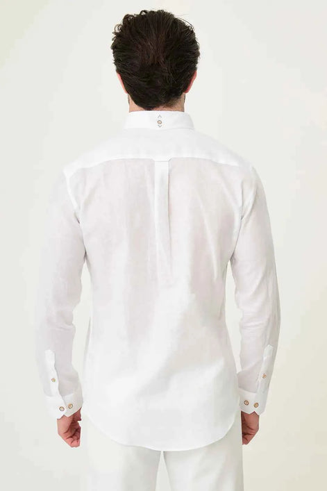 Laredo Button Down Collar Linen Shirt White