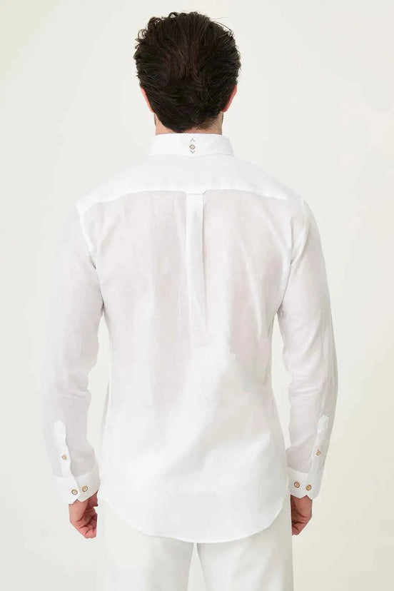 Laredo Button Down Collar Linen Shirt White