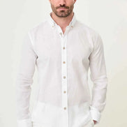 Laredo Button Down Collar Linen Shirt White