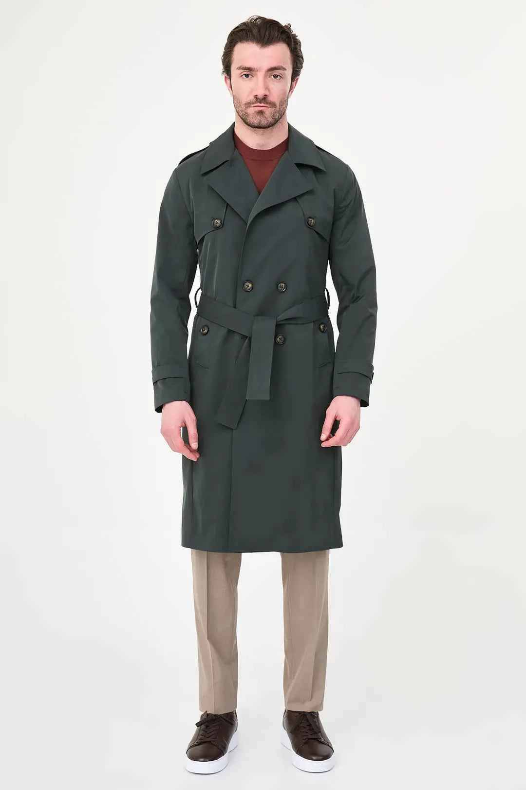 Laredo Green Double Breasted Trench Coat with Belt