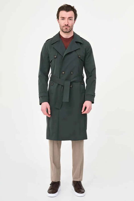 Laredo Green Double Breasted Trench Coat with Belt