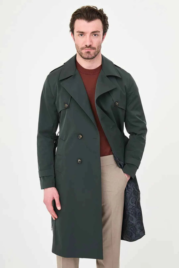 Laredo Green Double Breasted Trench Coat with Belt