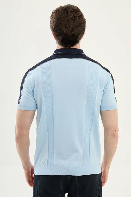 Laredo Light Blue Striped Knit Short Sleeve Polo Shirt