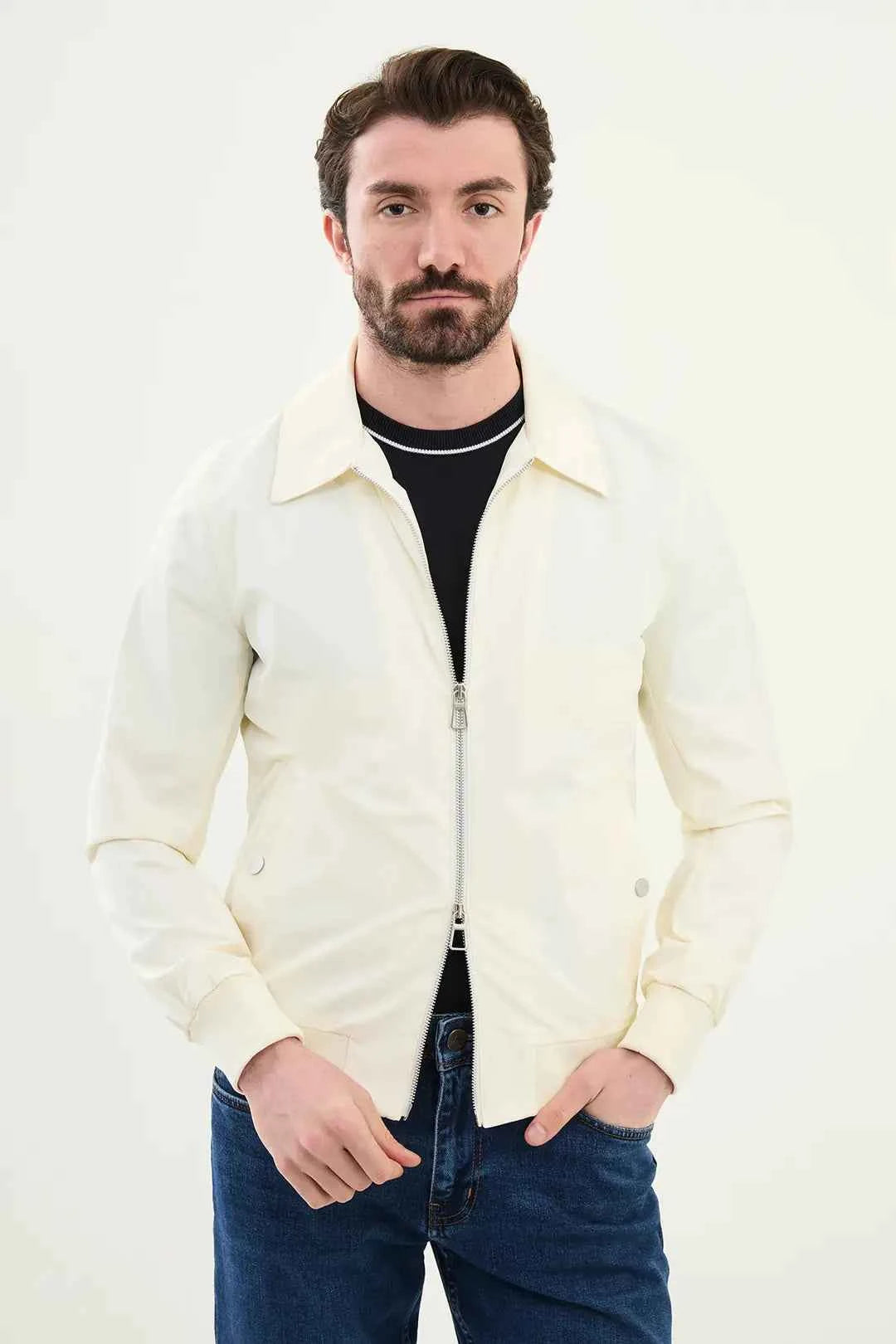 Laredo Men's Off White Zip-Up Harrington Jacket
