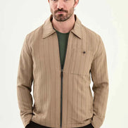Laredo Men's Beige Striped Zip-Up Overshirt Jacket