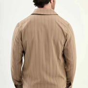 Laredo Men's Beige Striped Zip-Up Overshirt Jacket