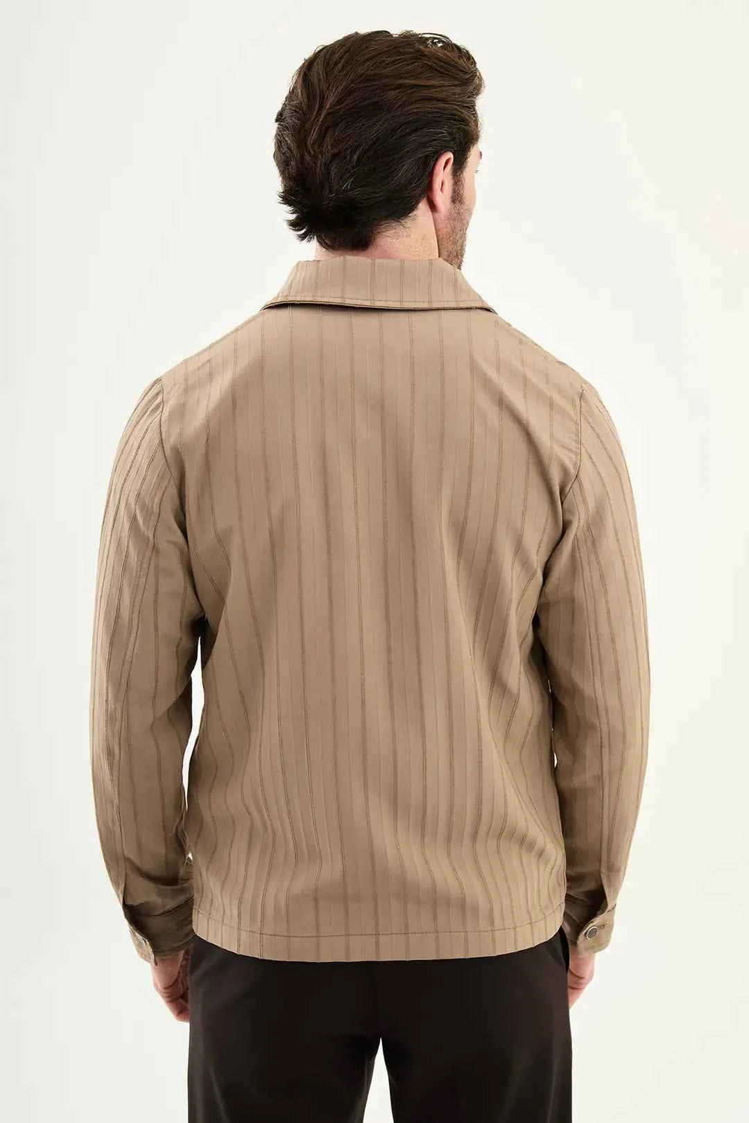 Laredo Men's Beige Striped Zip-Up Overshirt Jacket
