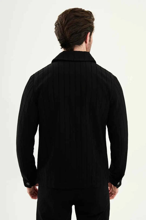 Laredo Men's Black Striped Zip-Up Overshirt Jacket