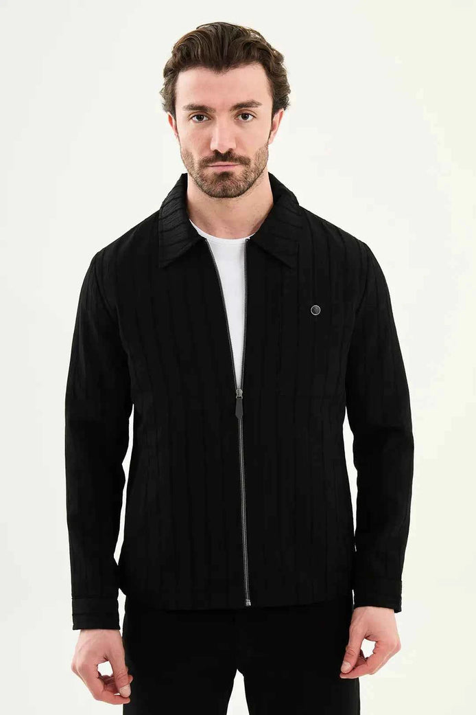 Laredo Men's Black Striped Zip-Up Overshirt Jacket