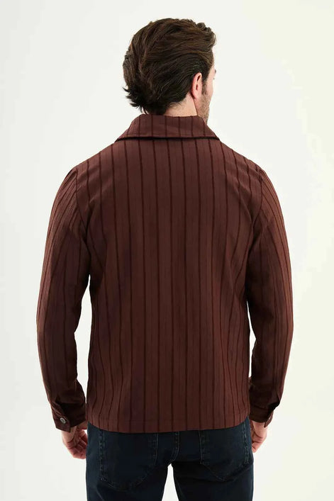 Laredo Men's Burgundy Striped Zip-Up Overshirt Jacket