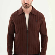 Laredo Men's Burgundy Striped Zip-Up Overshirt Jacket