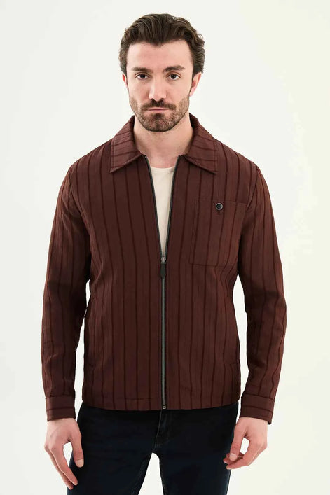 Laredo Men's Burgundy Striped Zip-Up Overshirt Jacket