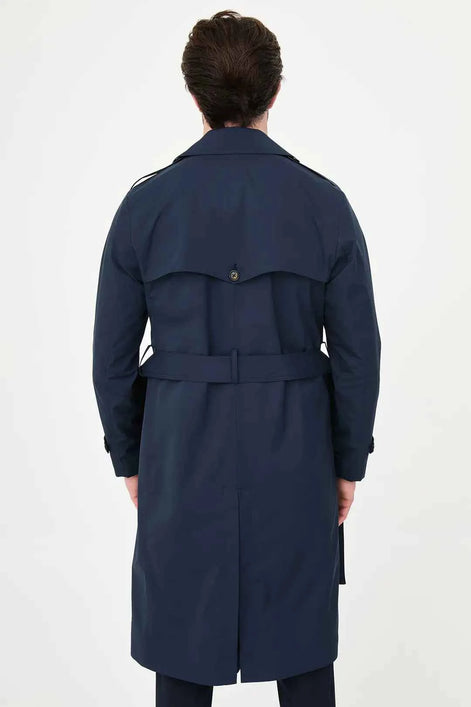 Laredo Navy Blue Double Breasted Trench Coat with Belt