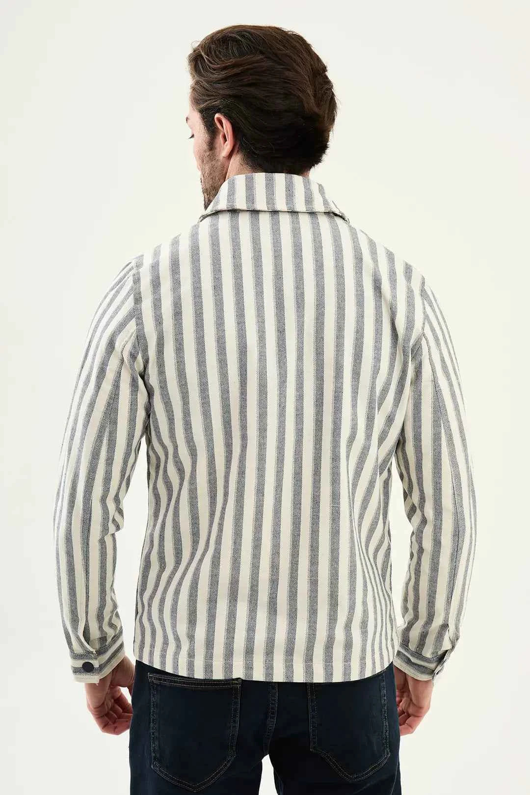 Laredo Navy Blue Men's Striped Zip-Up Harrington Jacket