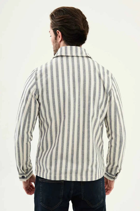 Laredo Navy Blue Men's Striped Zip-Up Harrington Jacket