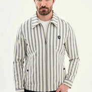 Laredo Navy Blue Men's Striped Zip-Up Harrington Jacket