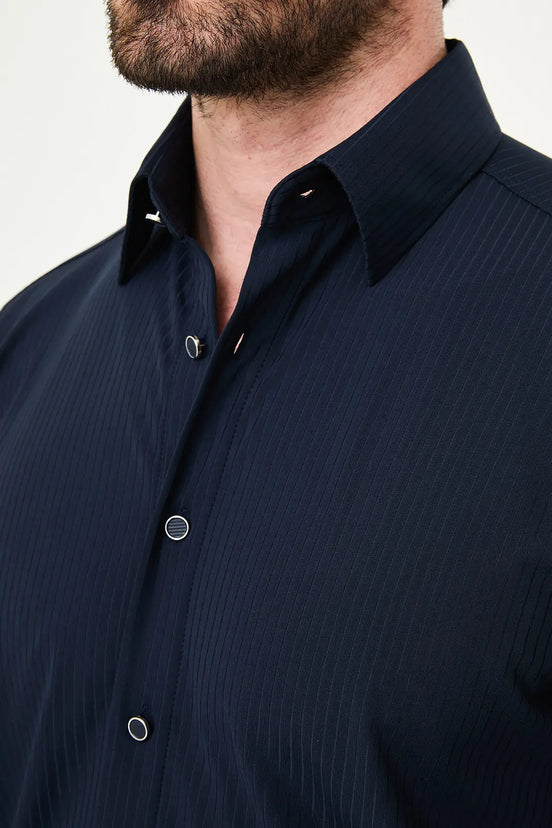 Laredo Navy Blue Tonal Pinstripe Long Sleeve Dress Shirt