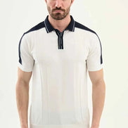 Laredo Off White Striped Knit Short Sleeve Polo Shirt
