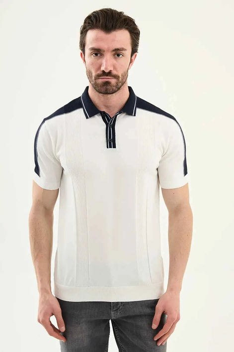 Laredo Off White Striped Knit Short Sleeve Polo Shirt