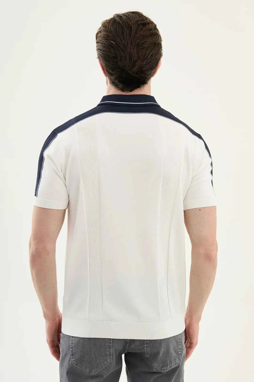 Laredo Off White Striped Knit Short Sleeve Polo Shirt