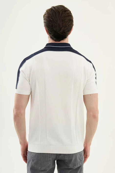 Laredo Off White Striped Knit Short Sleeve Polo Shirt