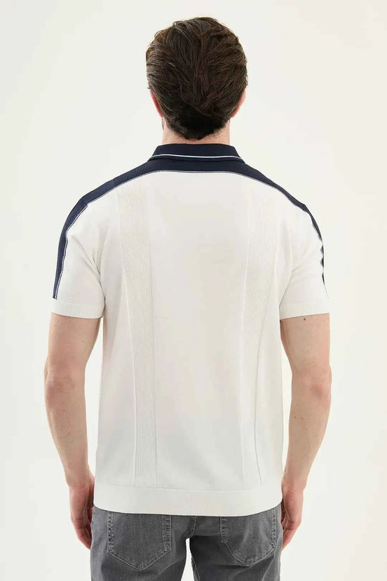 Laredo Off White Striped Knit Short Sleeve Polo Shirt