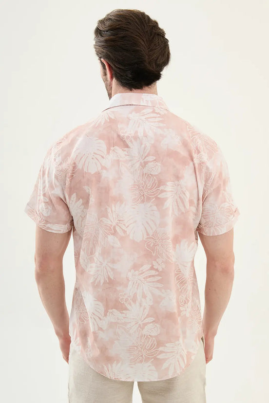 Laredo Pink Tropical Floral Print Short Sleeve Shirt