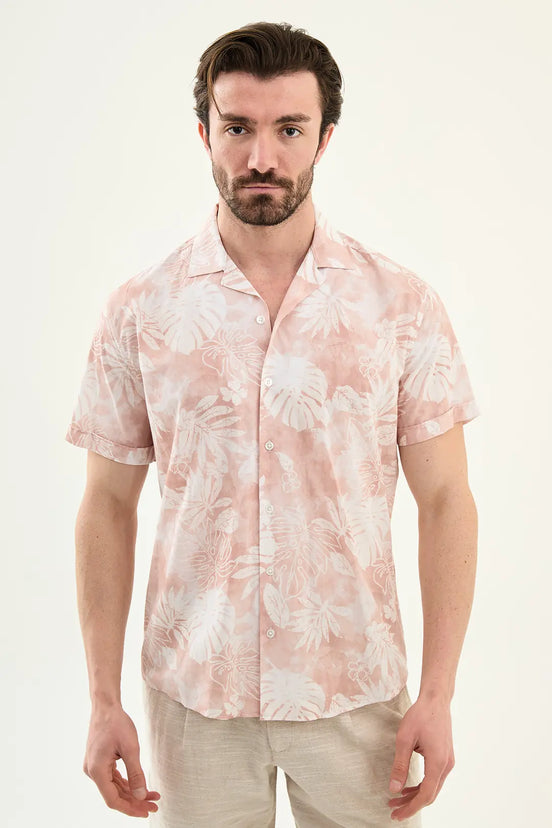 Laredo Pink Tropical Floral Print Short Sleeve Shirt