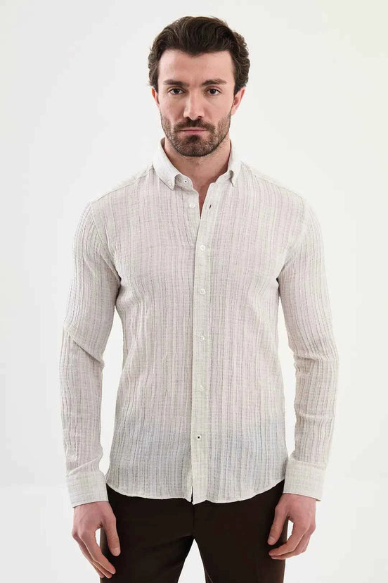 Laredo Slim Fit Embossed Cotton Shirt Beige