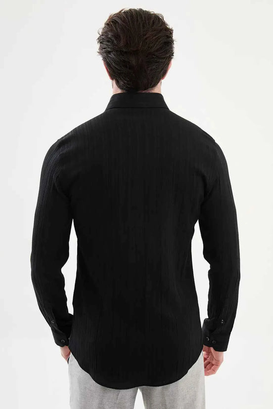 Laredo Slim Fit Embossed Cotton Shirt Black