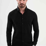 Laredo Slim Fit Embossed Cotton Shirt Black