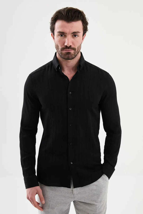 Laredo Slim Fit Embossed Cotton Shirt Black