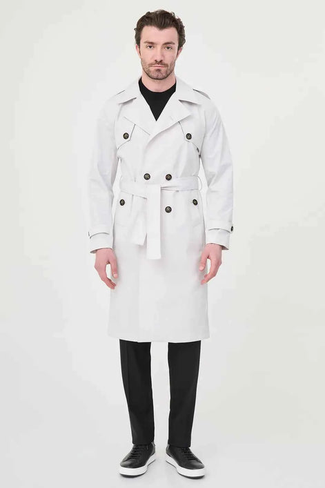 Laredo Stone Double Breasted Trench Coat with Belt