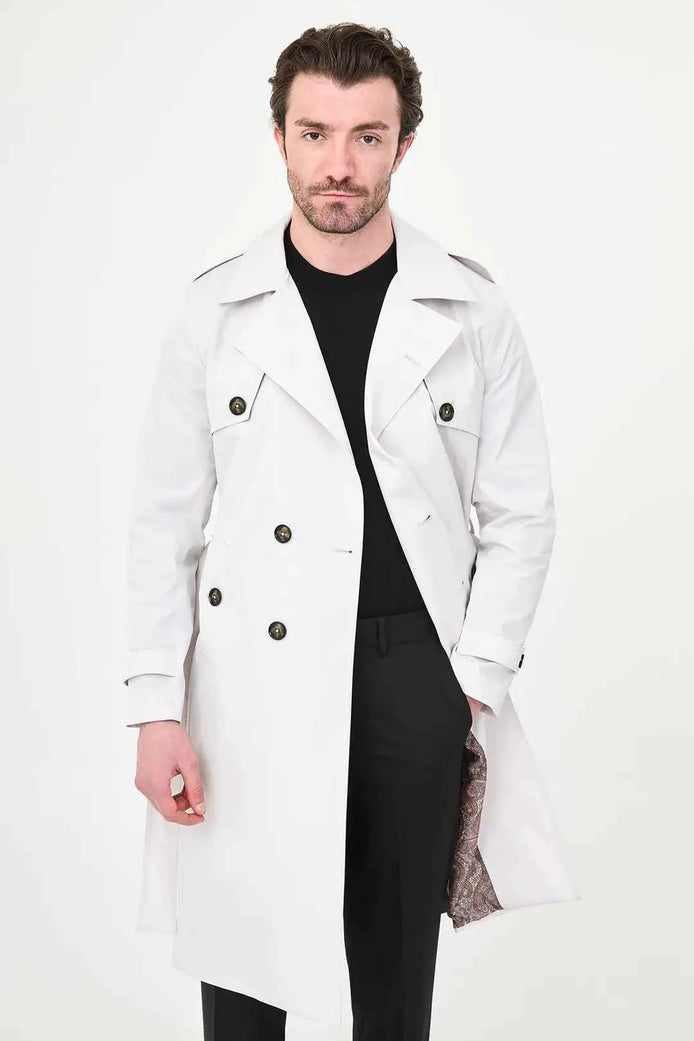 Laredo Stone Double Breasted Trench Coat with Belt