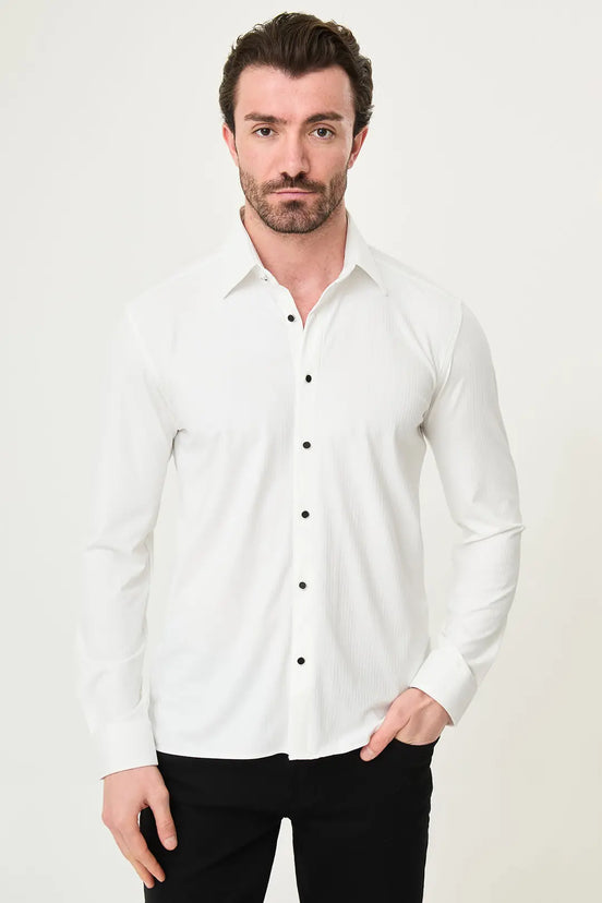 Laredo White Tonal Pinstripe Long Sleeve Dress Shirt