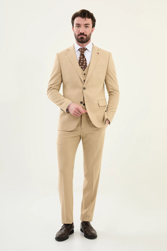 Beige 3 Piece Suit