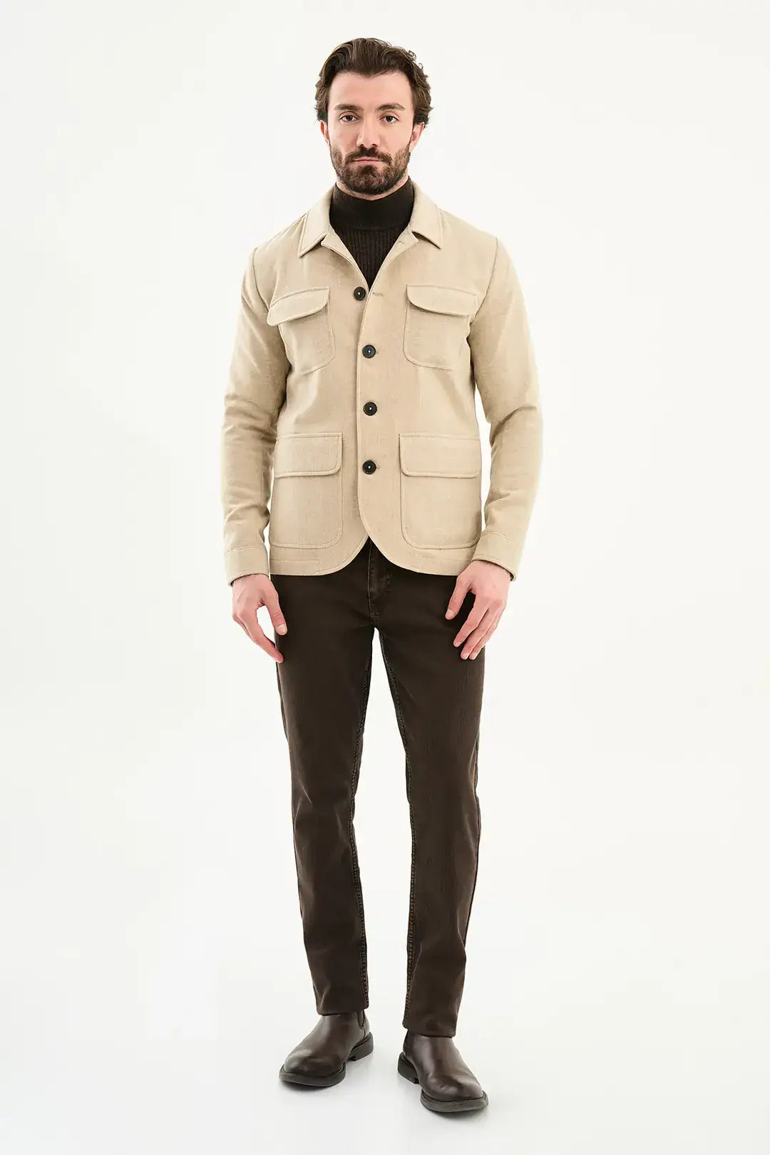 Beige Double Pocket Wool Coat