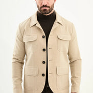Beige Double Pocket Wool Coat