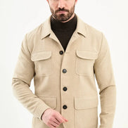 Beige Double Pocket Wool Coat
