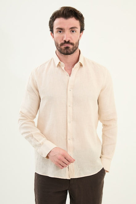 Marina Beige Mens Linen Shirt