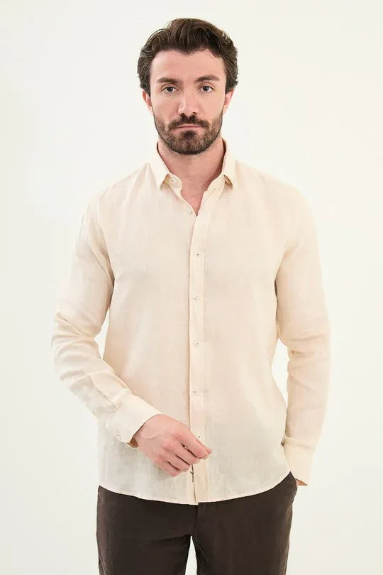 Marina Beige Mens Linen Shirt