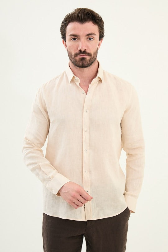 Beige Mens Linen Shirt