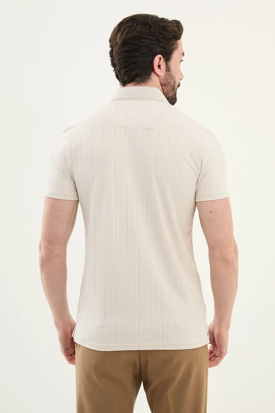 Beige Ribbed Polo Shirt