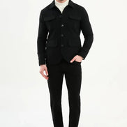 Black Double Pocket Wool Coat