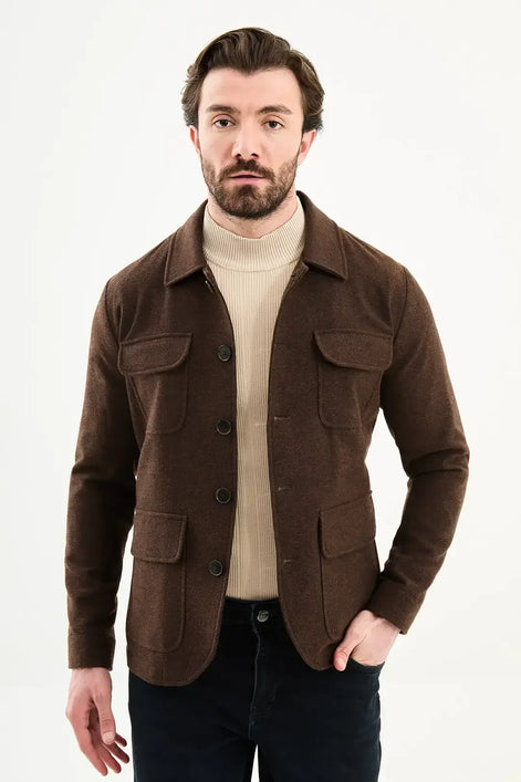 Brown Double Pocket Wool Coat