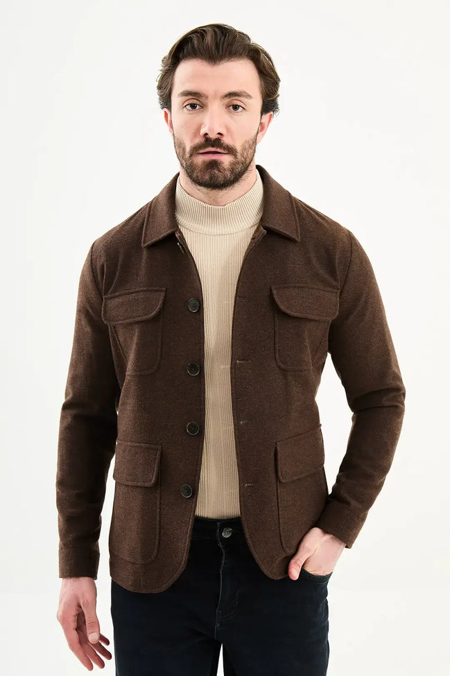 Brown Double Pocket Wool Coat