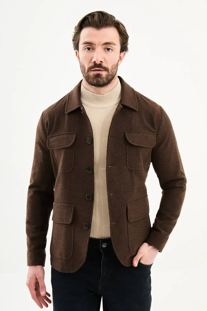 Brown Double Pocket Wool Coat