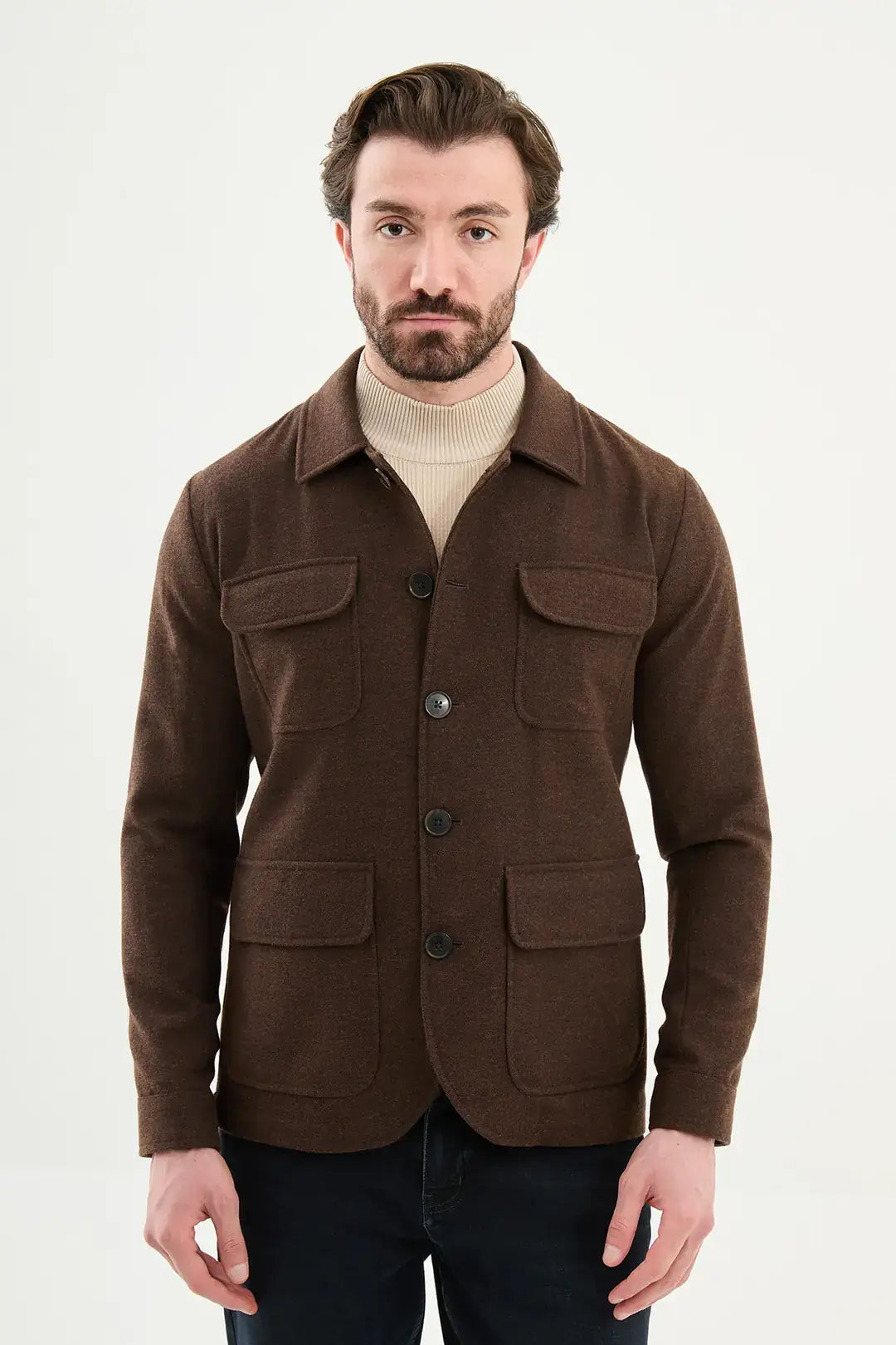 Brown Double Pocket Wool Coat