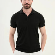Marina Black Ribbed Polo Shirt