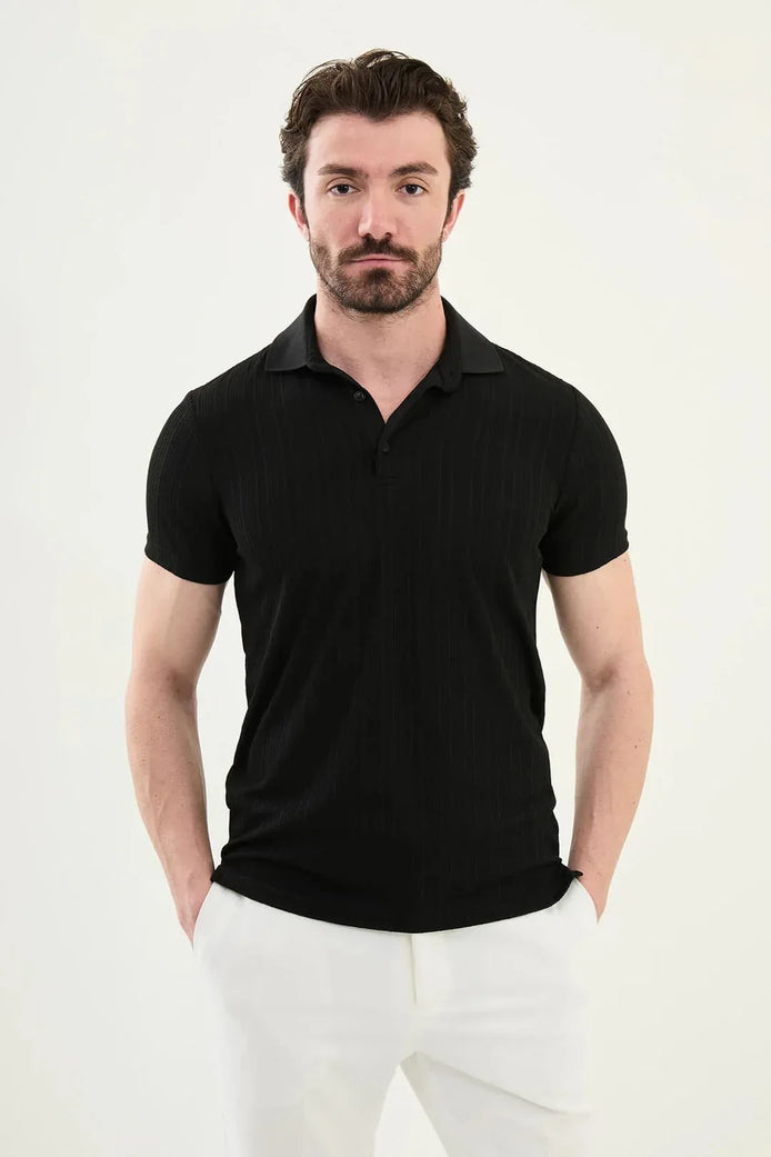 Marina Black Ribbed Polo Shirt